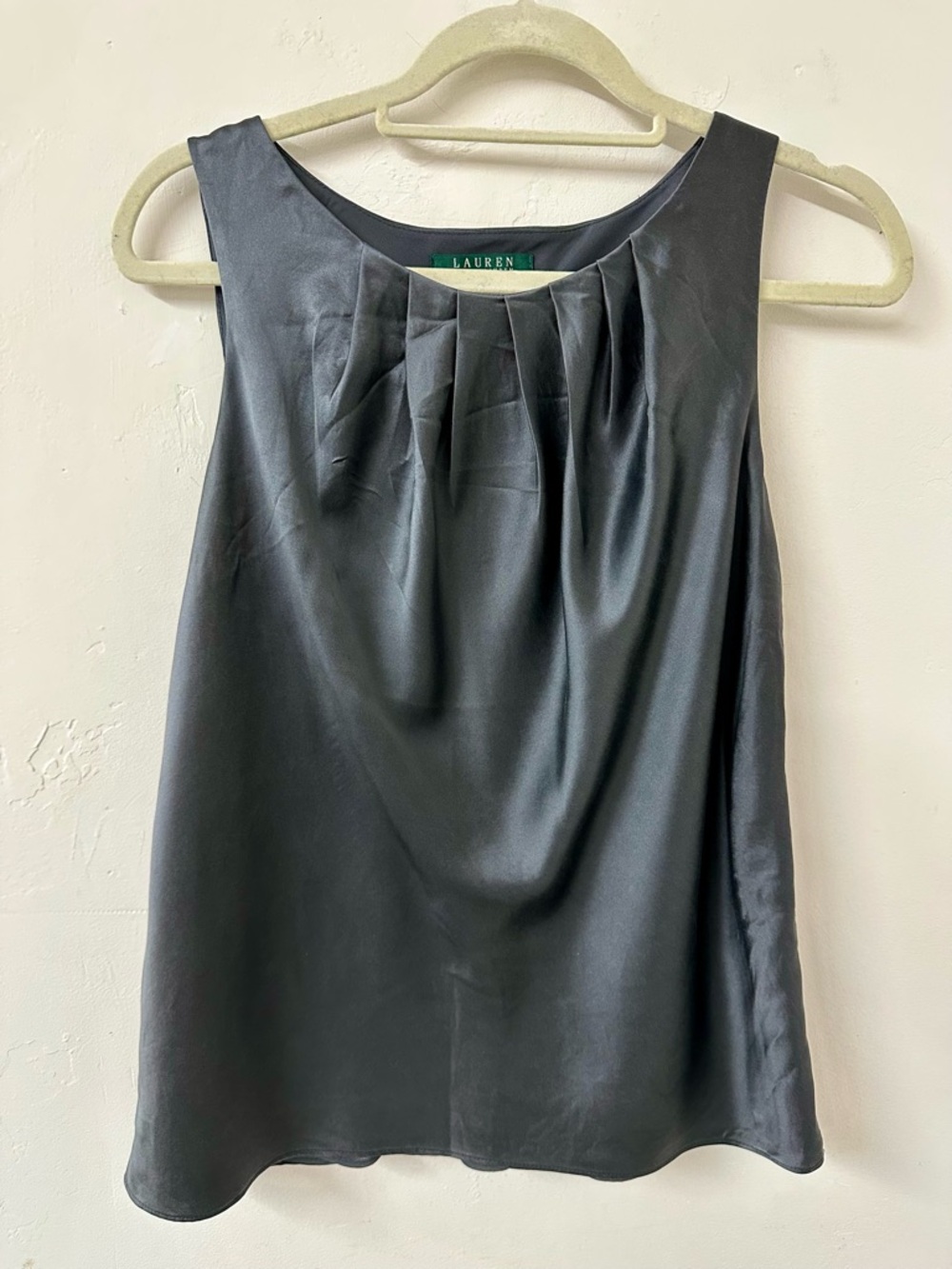 Ralph Lauren Charcoal Satin Pleated Neck Camisole